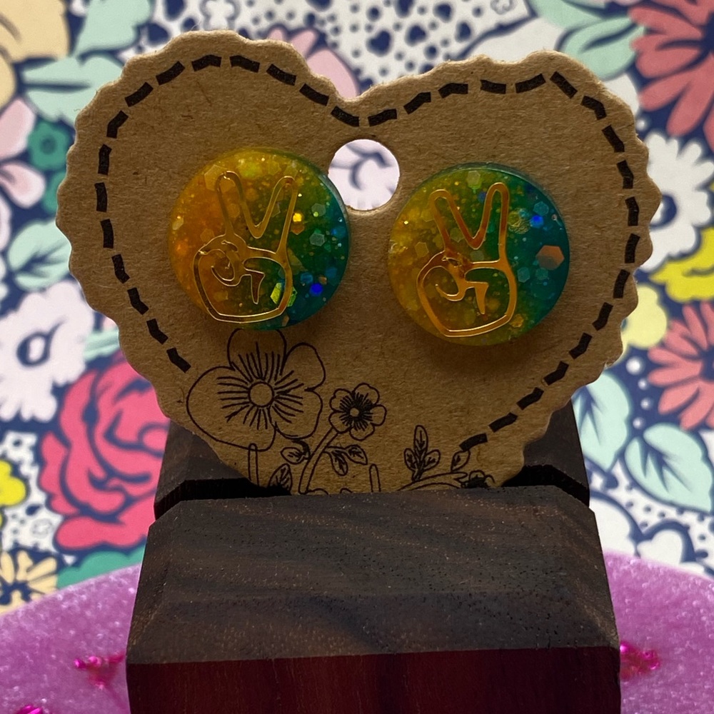 3 for $12 - Handmade Blacklight Reactive Peace Out Earrings